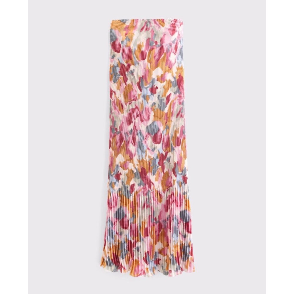 NWT A&F Giselle Pleat Release Satin Midi Dress Pink Pattern Multicolor Medium - Picture 4 of 15